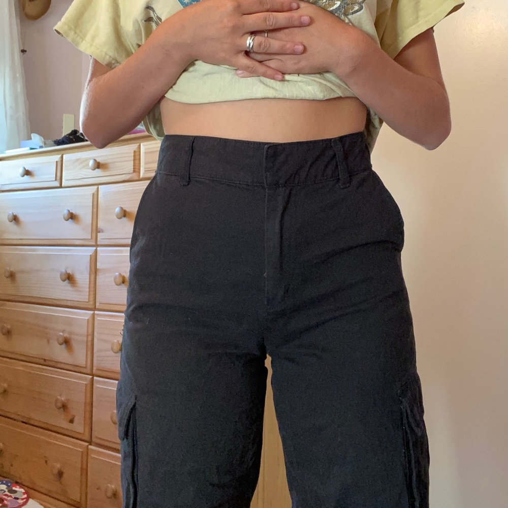 High Waisted Black Cargo Joggers